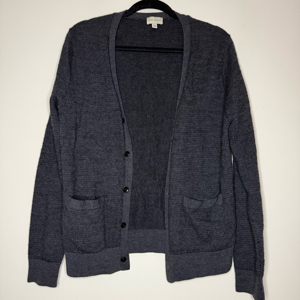 CLUB MONACO Wool Alpaca Blend Dark Gray Textured Long Sleeve Pockets Cardigan